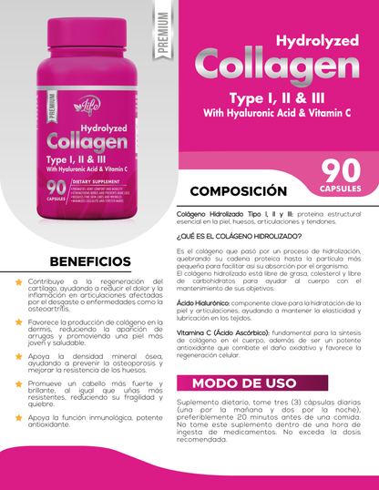 Colágeno Hidrolizado + Ácido Hialurónico + Vitamina C Para una piel más firme y luminosa 💊✨