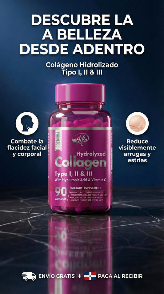 Colágeno Hidrolizado + Ácido Hialurónico + Vitamina C Para una piel más firme y luminosa 💊✨
