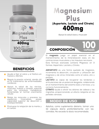 Magnesium Plus 400 mg 💊 – Duerme profundo y relaja tu cuerpo desde la primera semana 🌙