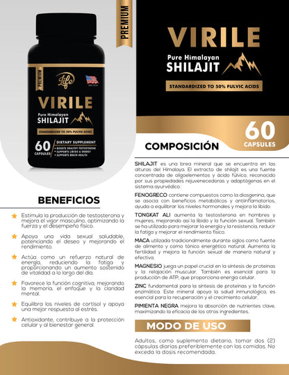 VIRILE SHILAJIT : Aumento Natural de Energía Infinita, Rendimiento Sexual 🔥 y Vitalidad Masculina 💪.